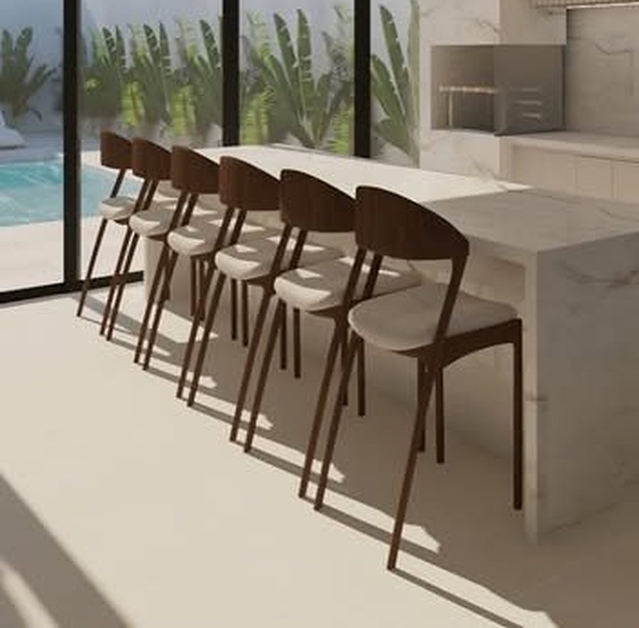 Ilha com banquetas em madeira