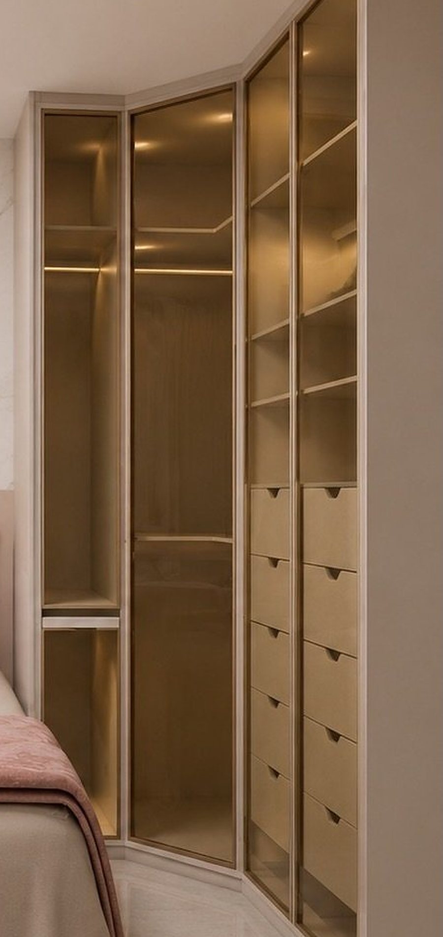 Closet em vidro com iluminação interna